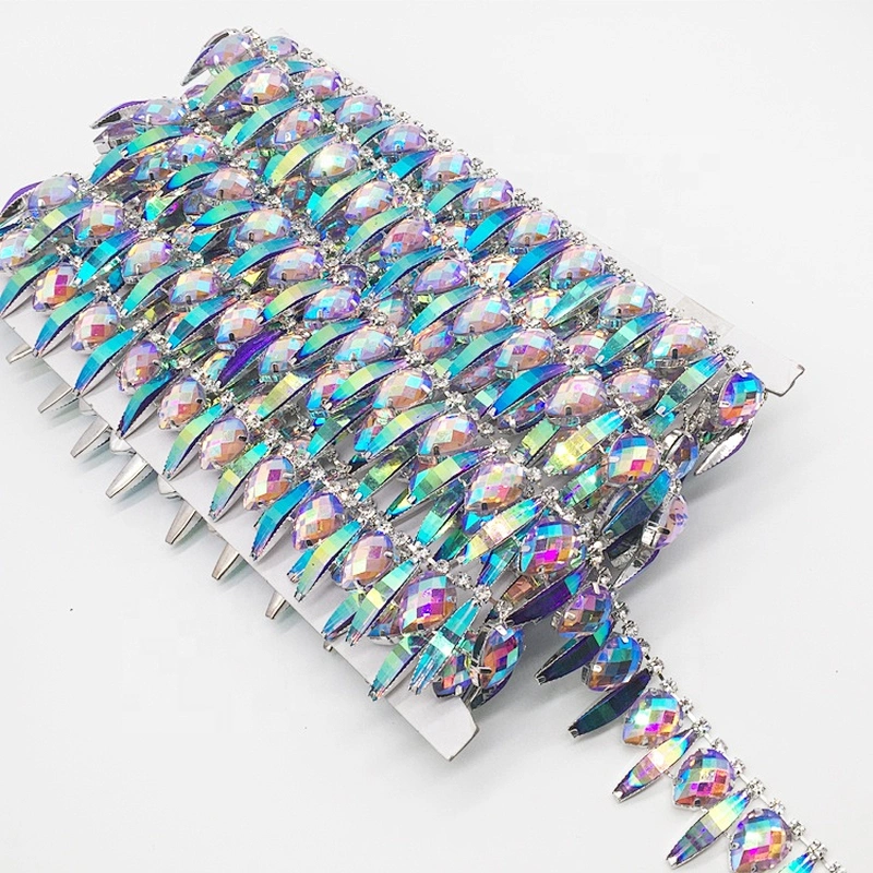 Sew on AB color resin beaded trimming resin rhinestone trim for decoration