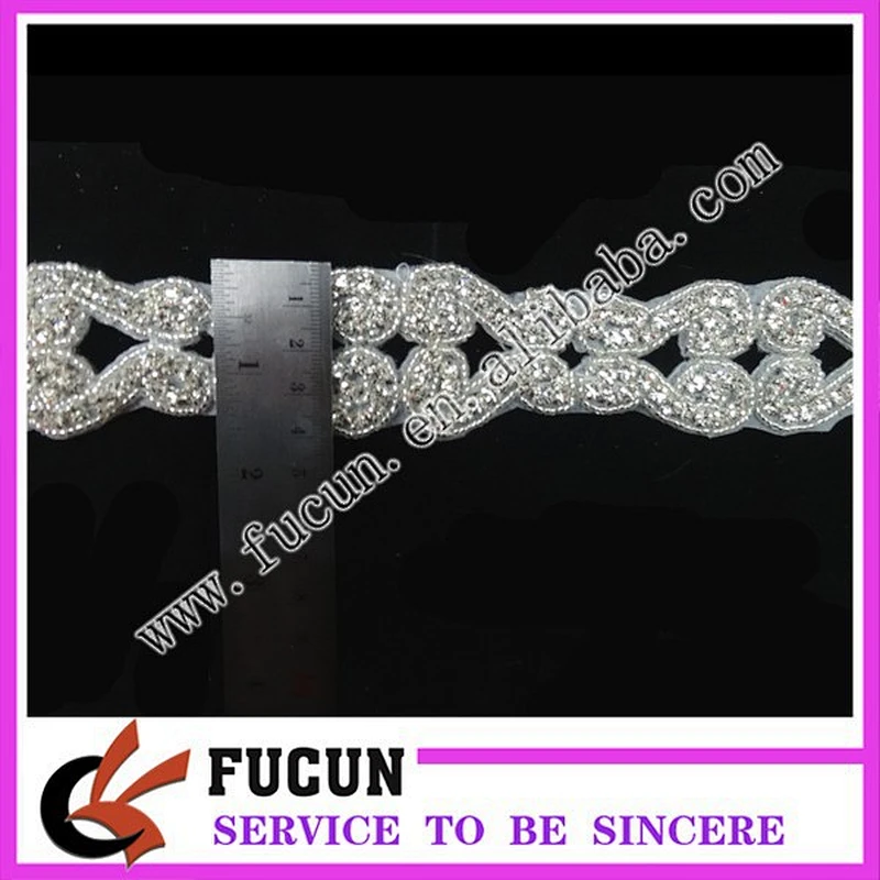 Delicate Bridal Crystal Applique wedding cake decoration rhinestone trims Chevron Rhinestone Beaded Bridal Sash Belt Trim