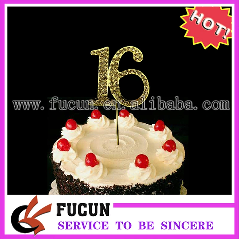 No.15 Gold Rhinestone NUMBER CAKE TOPPER for Birthday, Anniversary, Quinceanera, Sweet Sixteen, and Special Event