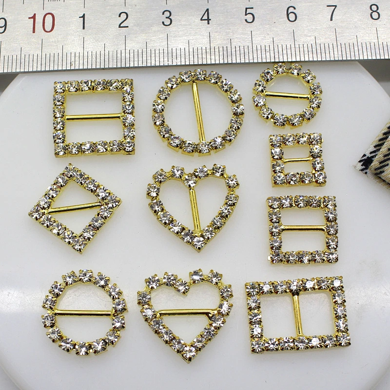 wholesale various shape gold plating crystal rhinestone buckles for wedding