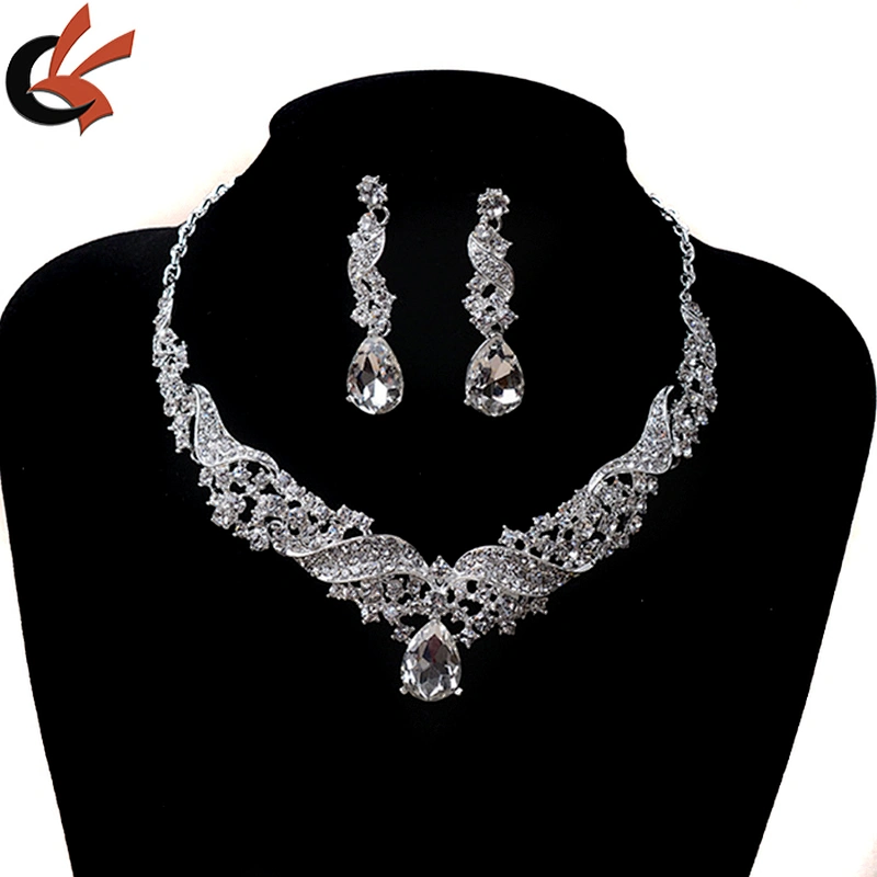 Sparkly Wedding Bride Shining Rhinestone Necklace Earring Jewelry Set