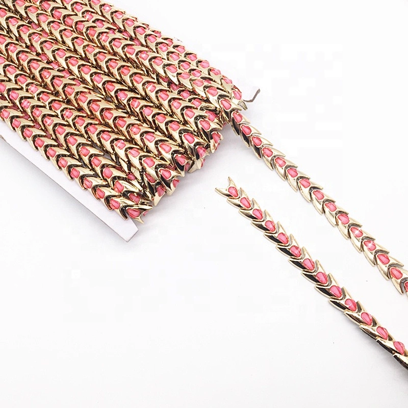 Customs Handmade Garment Gold Flexible Plastic Base Trimming Pink Gem Rhinestone Trims