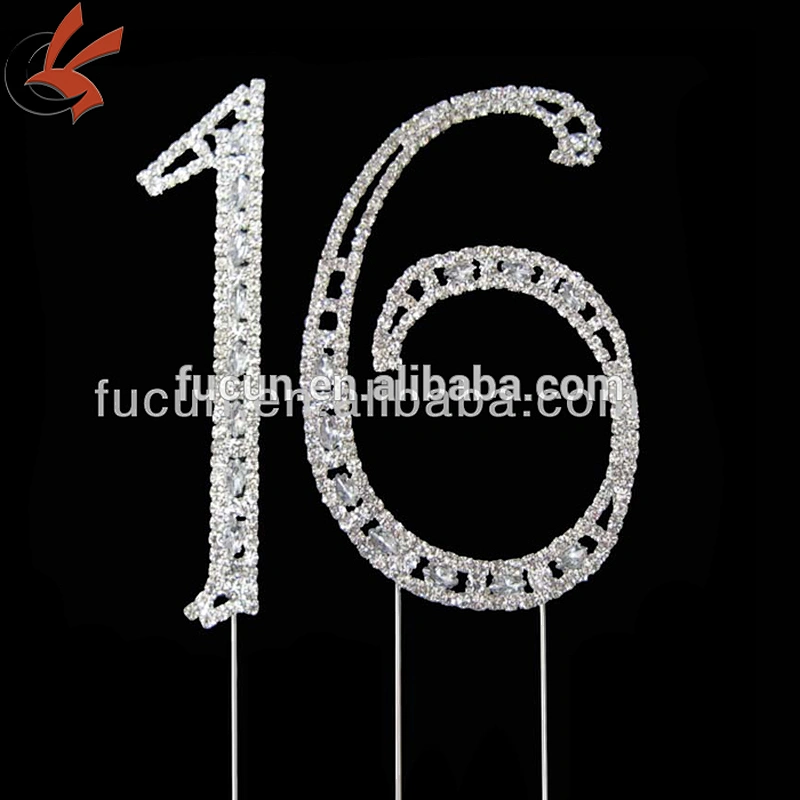 Sweet 15 Quinceanera Silver Crystal Rhinestone Cake Topper Birthday Party Favor