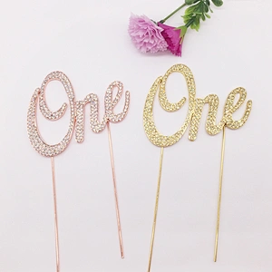 New Arrival Unique Gold One Rhinestone Queen Birthday Cake Topper