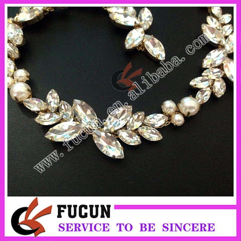 sew on wedding decoration Crystal Rhinestone pearl Chain Bridal Trim