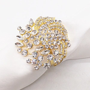 New design fashion wedding gold rhinestone floral napkin ring wholesale