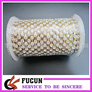 clear rhinestone plating gold cup chain for garment decoration