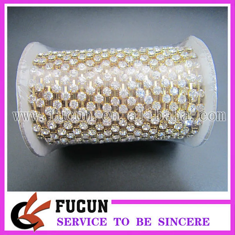 clear rhinestone plating gold cup chain for garment decoration