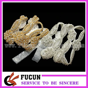 yellow plastic bead gold plating clear rhinestone applique sash for wedding dress