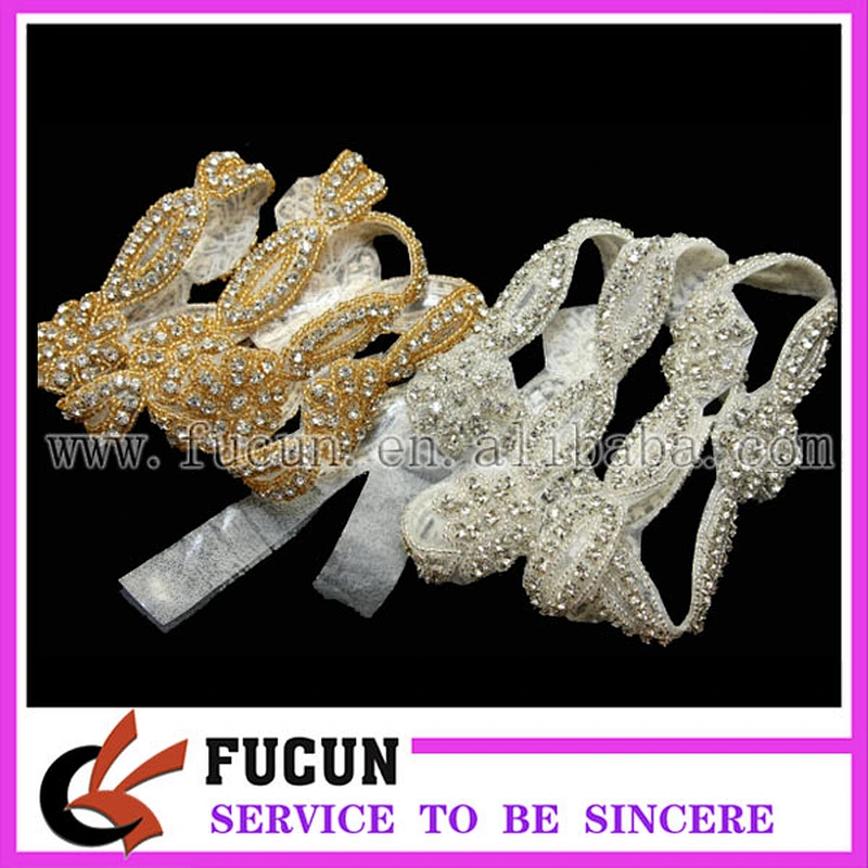 yellow plastic bead gold plating clear rhinestone applique sash for wedding dress