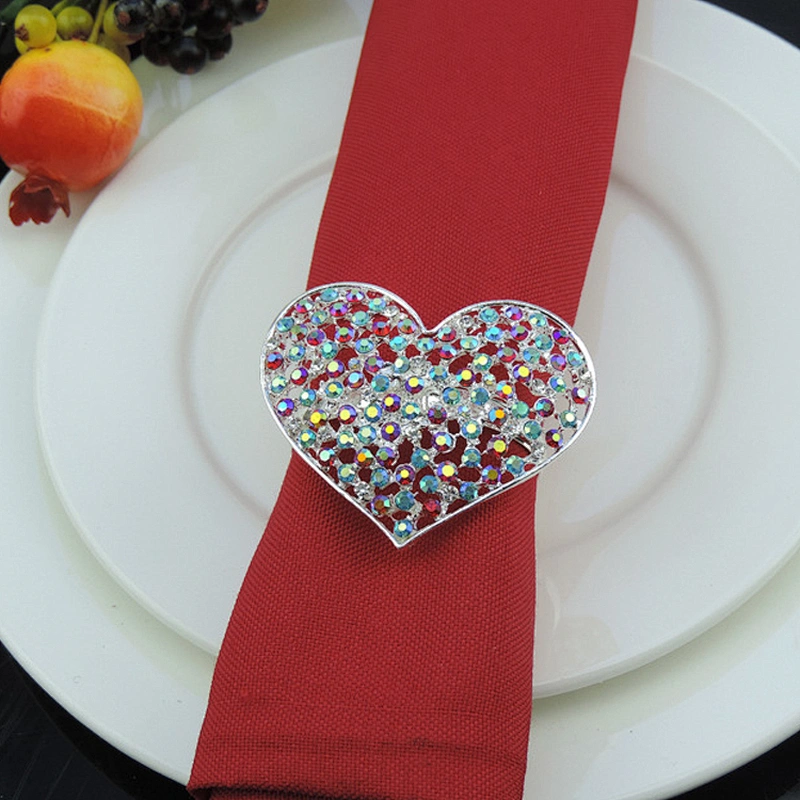 Vintage silver metal heart shape ab crystal napkin ring for sell
