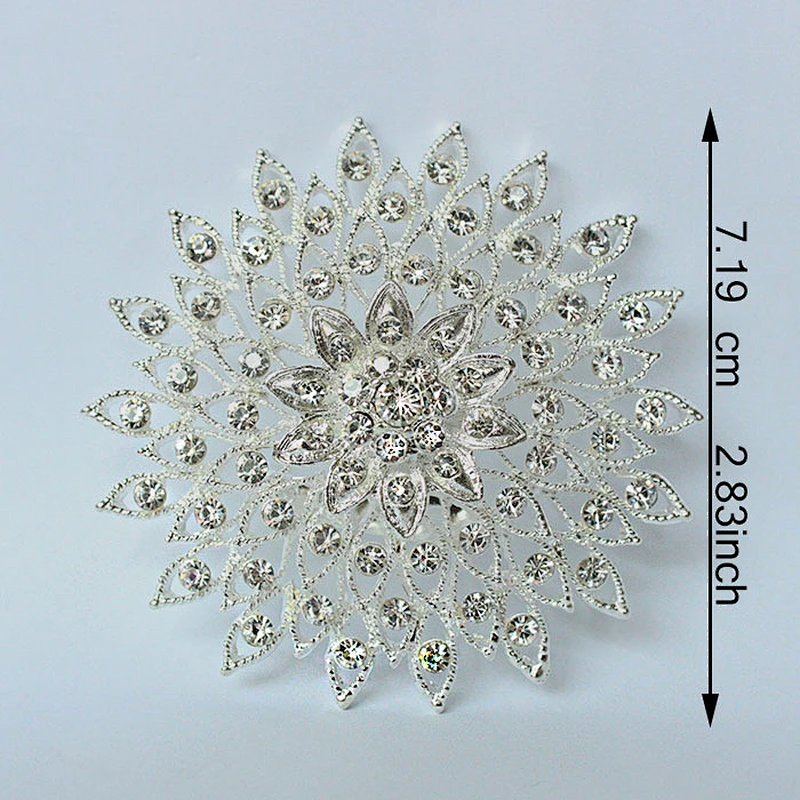 hot selling stone silver jewelry crystal rhinestone brooch for wedding invitation