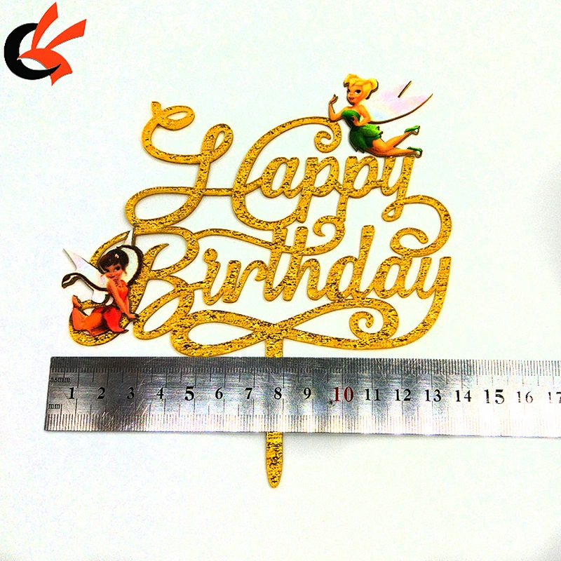 New Arrival Cloth Gold Laser Cut Acrylic Happy Birthday Cake Topper