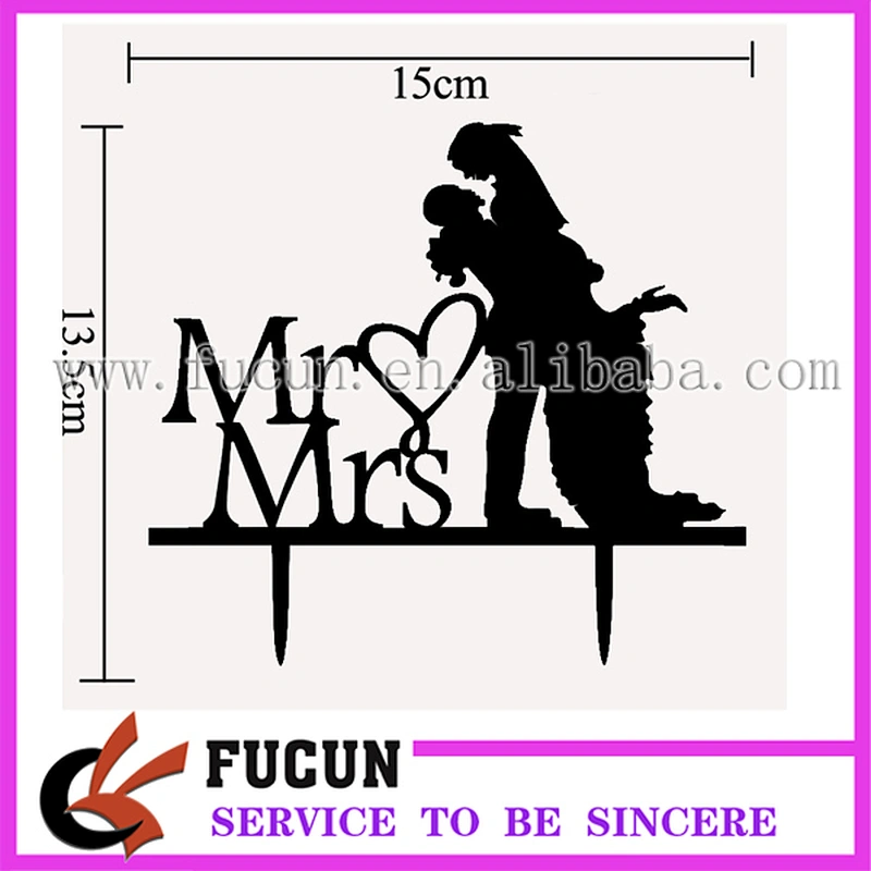 China wholesale wedding couple Mr and Mrs black acrylic cake topper
