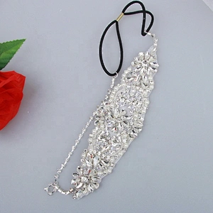 Rhinestone Navette Crystal Wedding Hair Band Fabric Applique for Hair Decoration