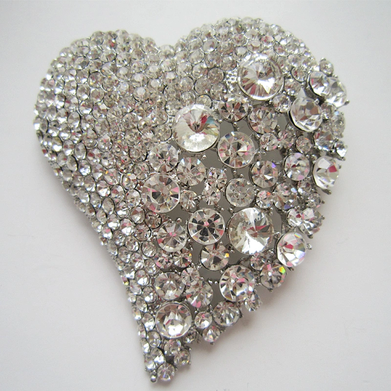 Top grade bulk crystal fancy strass heart design rhinestone bridal favor brooch pin