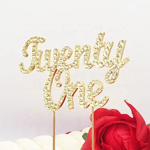 Excellent Quality Gold Plated Jonquil Rhinestone Twenty-one Birthday Cake Topper