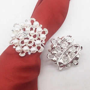 Cheap White Pearl Rhinestone Napkin Ring For Tablewares Decorations