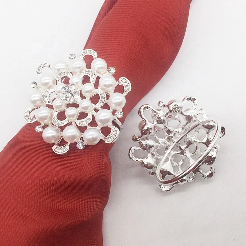Cheap White Pearl Rhinestone Napkin Ring For Tablewares Decorations