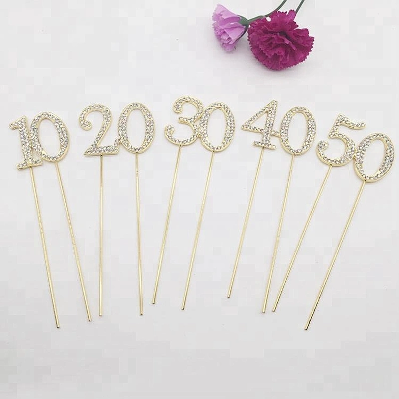 Bulk lots stock rhinestone double number cupcake pick cake toppers for decor