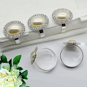 Factory Bulk Mass Production Cheap White Pearl Rhinestone Oval Napkin Ring Holder