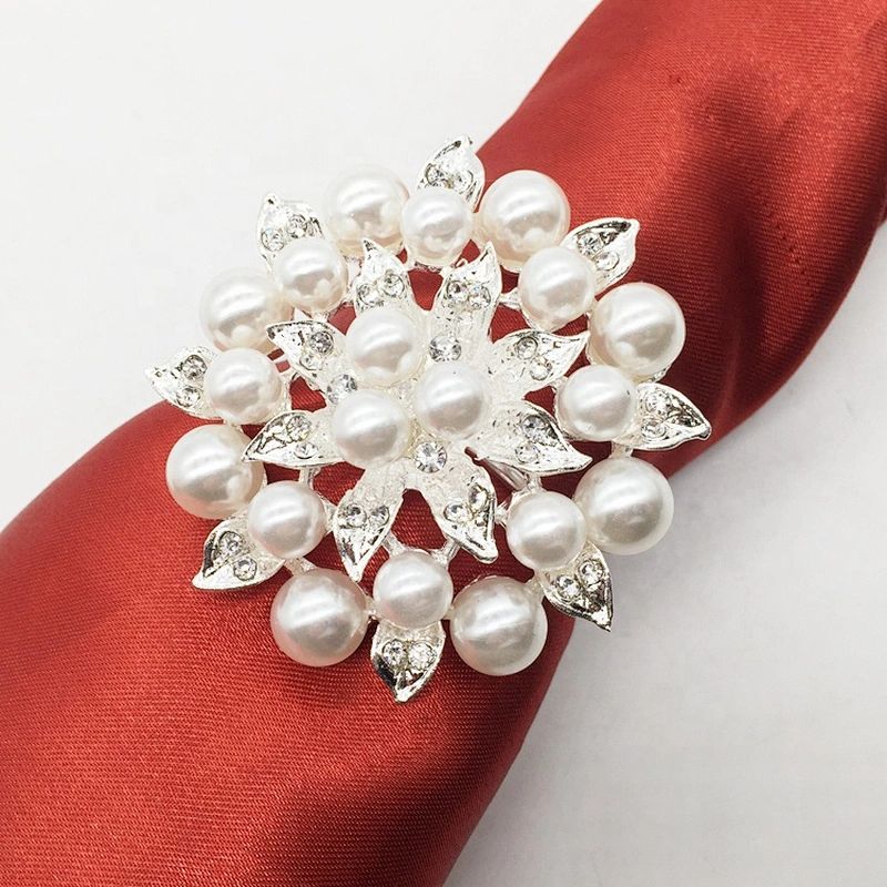 bulk wholesale pearl rhinestone flower napkin rings for wedding table decoration