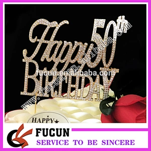 China alphabet letter  Happy birthday 50th birthday gift rhinestone cake topper wholesale