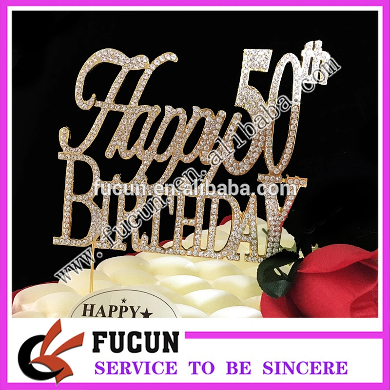 China alphabet letter  Happy birthday 50th birthday gift rhinestone cake topper wholesale