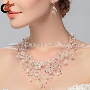 2017 wholesale Faux pearl rhinestone bridal jewelry set
