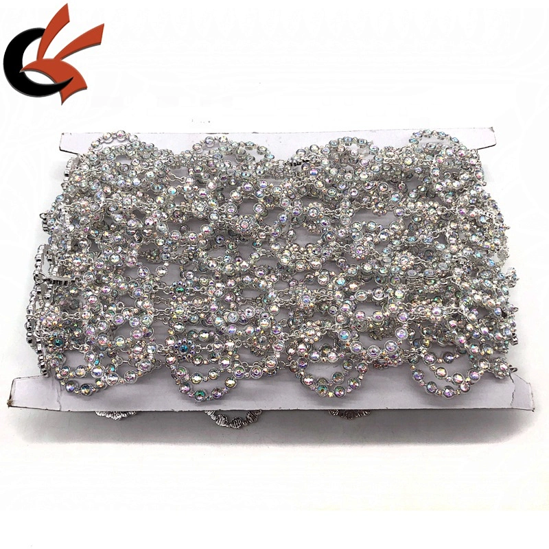 Costume Trimming silver metal AB crystal rings chain trims