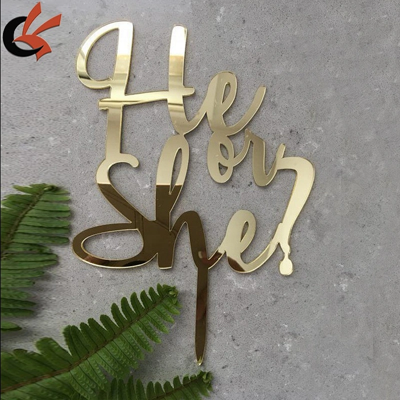 He Or She Acrylic Silver Mirror Mirror gold Baby Gender Reveal Cake Topper