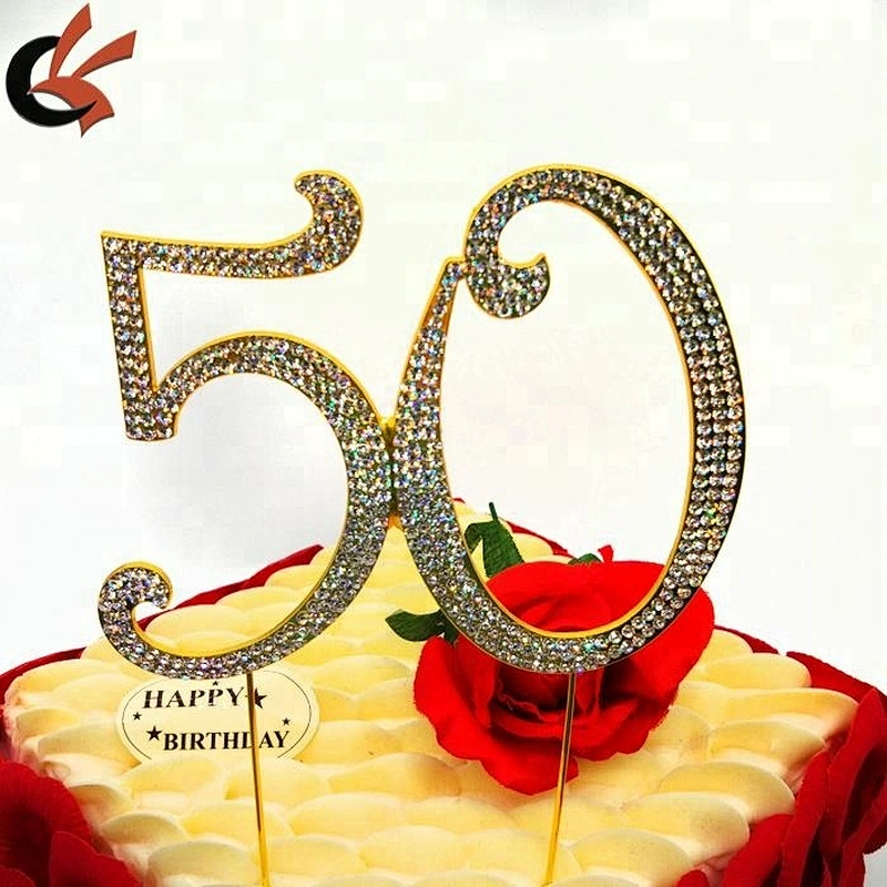 12cm yellow rhinestone gold number 50 for anniversaries cake decoration