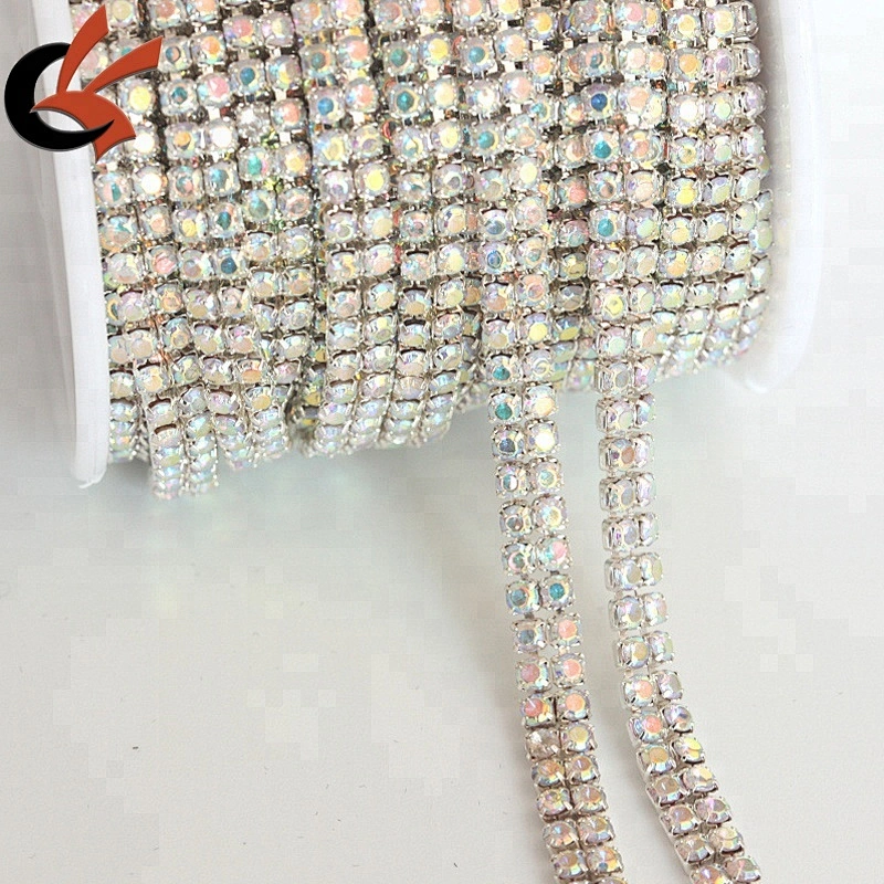 SS16 two row double row clear crystal silver rhinestone cup chain