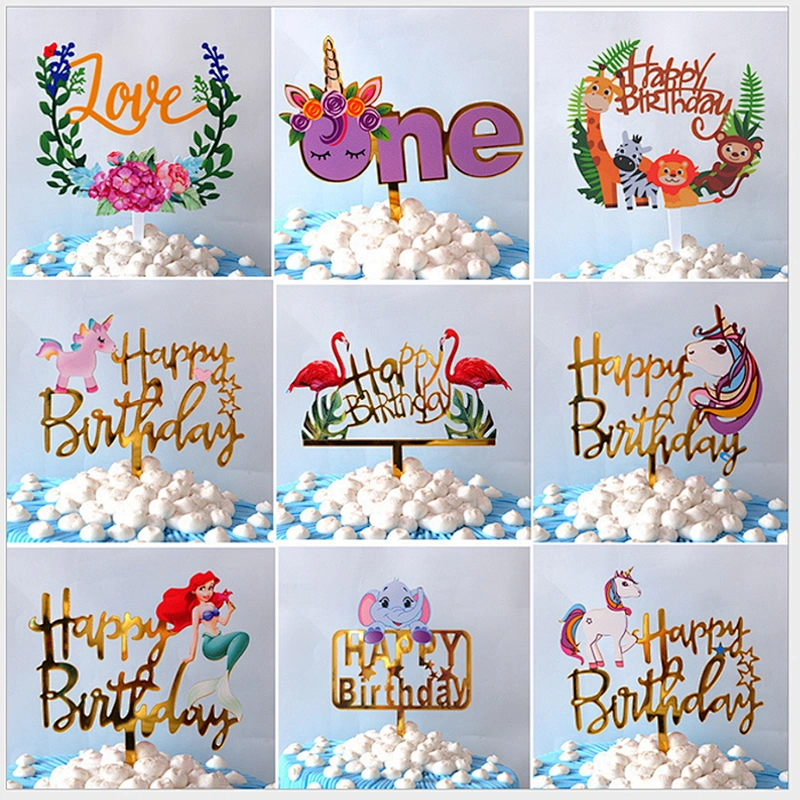 2019  Mirror Gold Happy Birthday Mermaid Acrylic Cake Topper