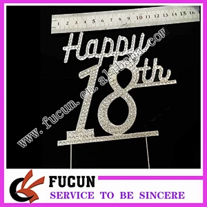 party supplies silver plated metal alloyed happy 18th birthday rhinestone cake topper for cake decoration