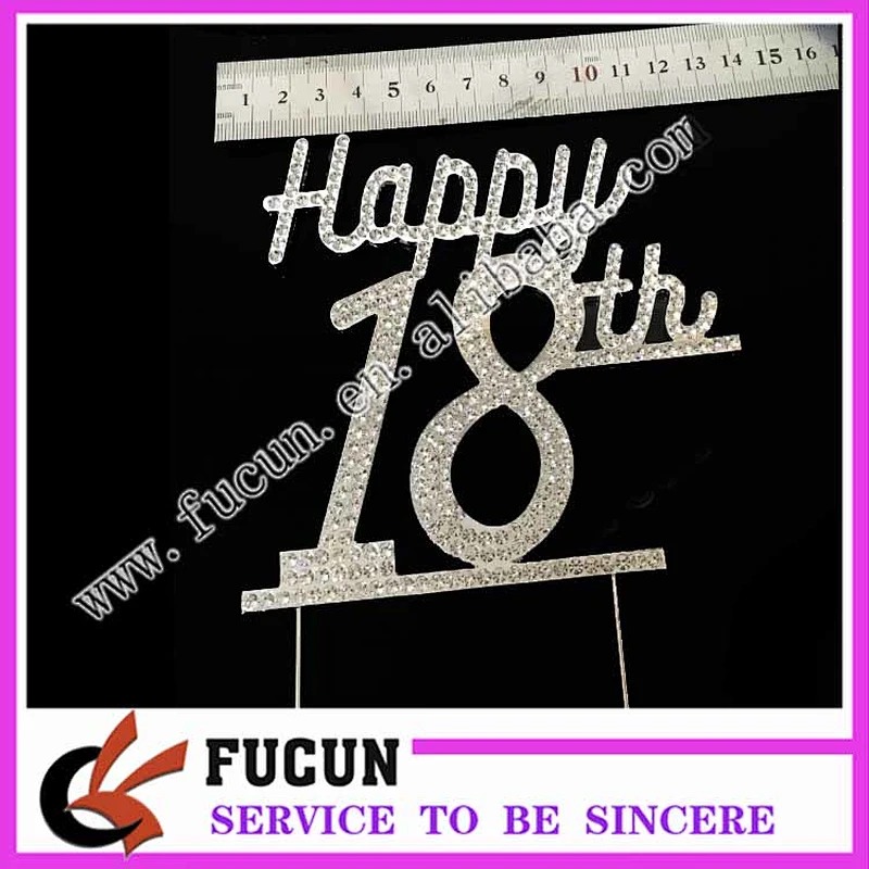 party supplies silver plated metal alloyed happy 18th birthday rhinestone cake topper for cake decoration