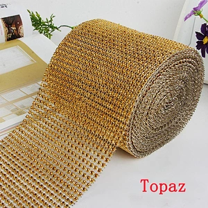 24 Row Diamond Topaz Rhinestone Mesh 10 Yard Roll Wedding Party Cake Decoration Trim
