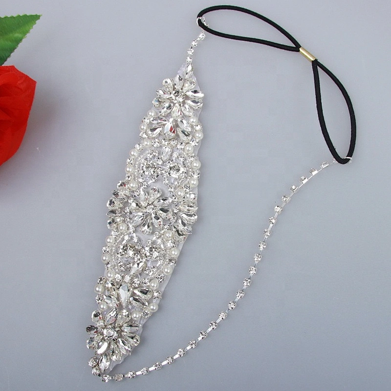 Rhinestone Navette Crystal Wedding Hair Band Fabric Applique for Hair Decoration