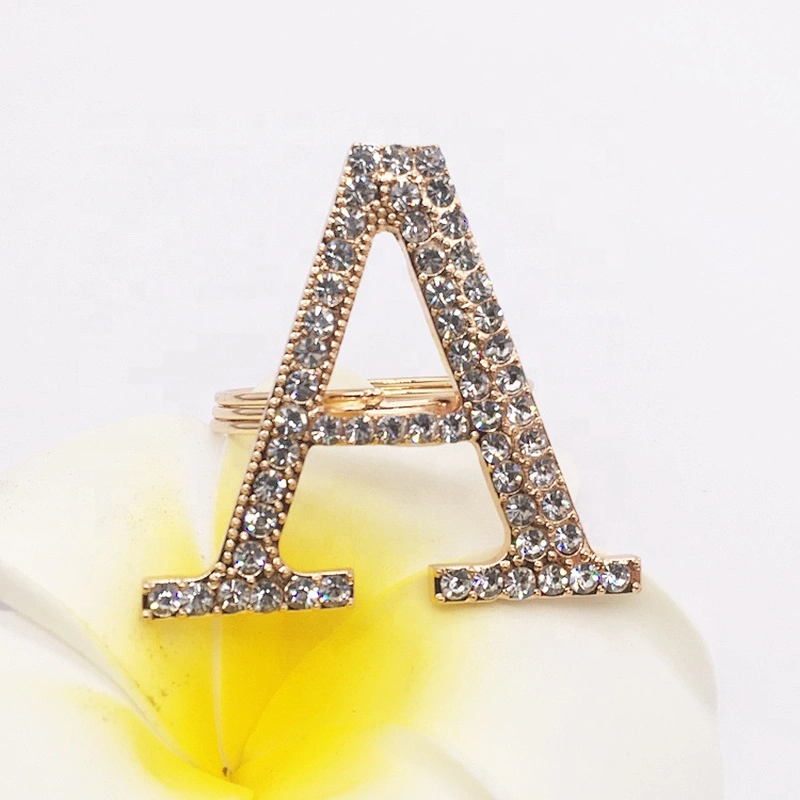 Customized fancy wedding table decoration accessories rhinestone gold metal letter napkin ring