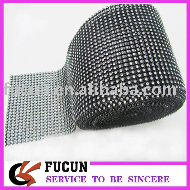 wholesale black plastic rhinestone mesh trimming