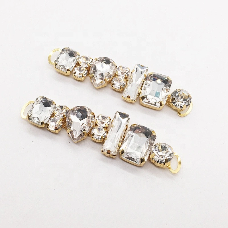 Custom Latest Design 7cm Glass Material Gold Bikini Crystal Connector Bikini Suit Connector