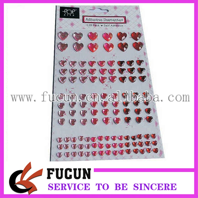 DIY Gem self adhesive stickers/heart shape gem acrylic stickers