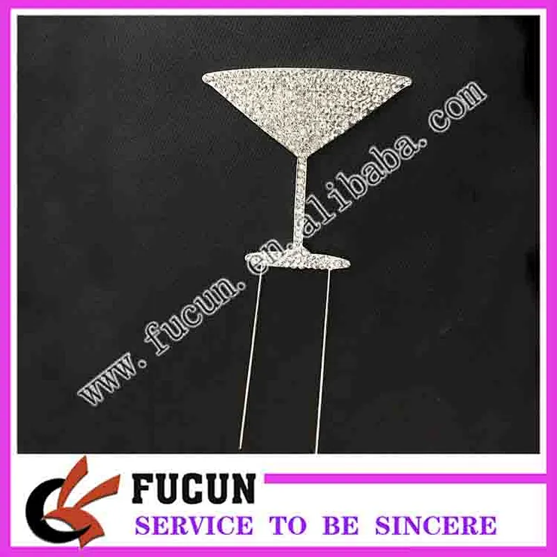 DIY 2018 wedding anniversary celebration rhinestone wine glass cake topper for cake decoration