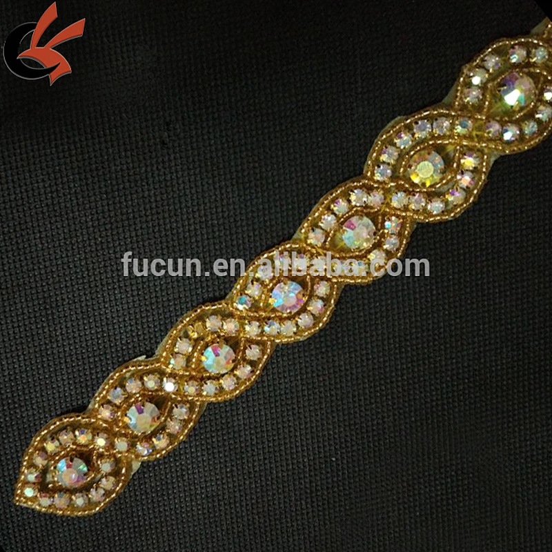 Iron on High Quality Gold Beads Crystal Rhinestone Trimming