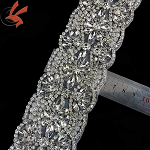 Sew on Wedding Bridal Belt Sash Crystal Rhinestone Applique for Evening Dress