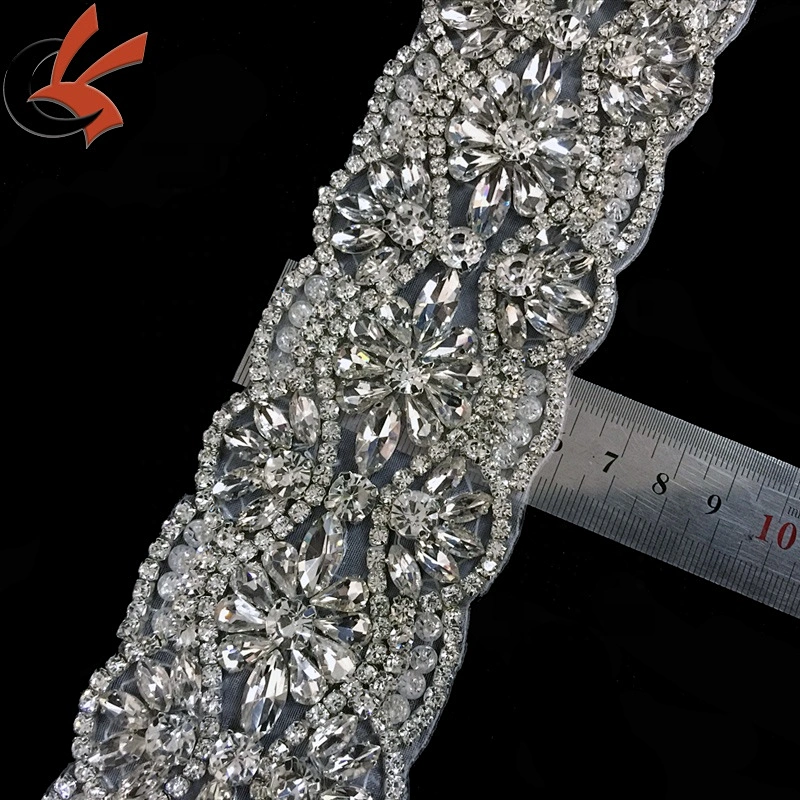 Sew on Wedding Bridal Belt Sash Crystal Rhinestone Applique for Evening Dress