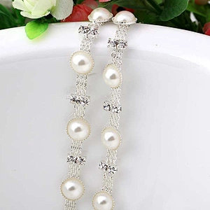 Sew on Bridal Pearl Sliver Waist Trimming Chain for Wedding dress
