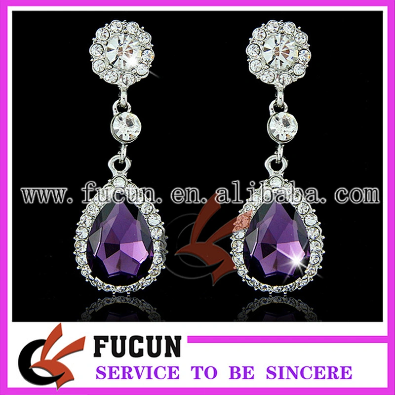 Fancy fashion jewelry design purple color silver plated hanging earrings for girls