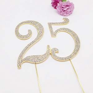 Gold Diamante Monogram Number Cake Accessories Rhinestone Numbers Cake Topper for Anniversary Party