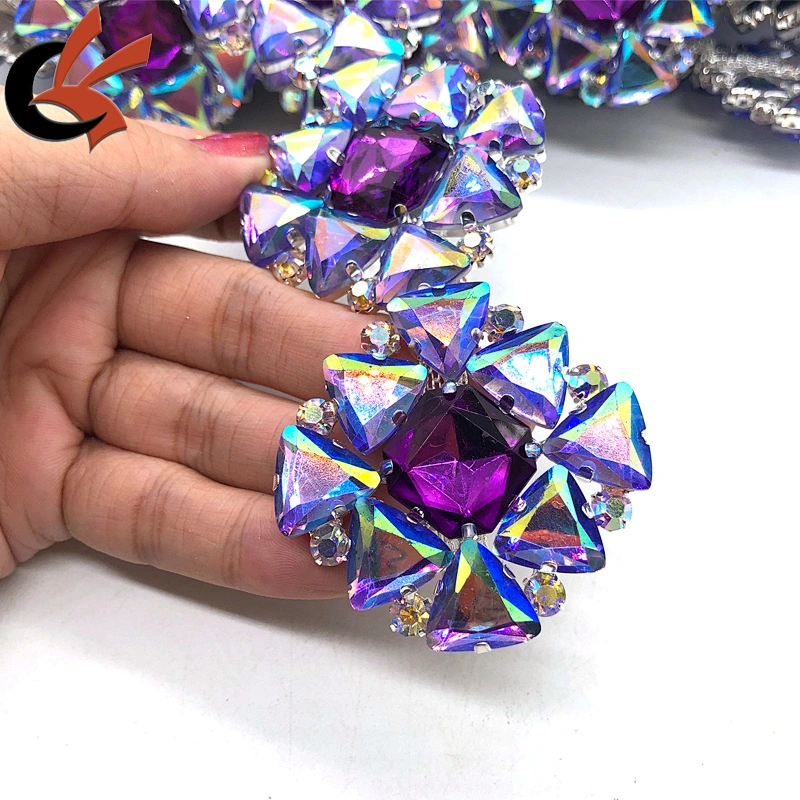 Purple AB silver base rhinestone chain trimming for carnival